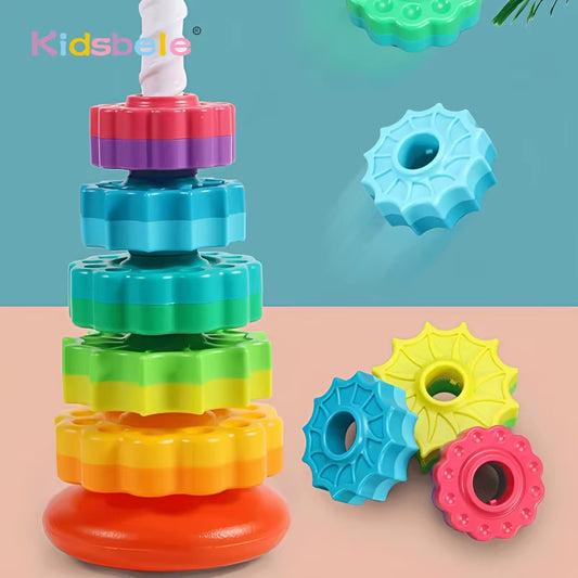Rotated Rainbow Spinning Stacking Toys Baby Early Education Puzzle Development Intelligence Ring Toy for Kids Boys Wheel for Kid